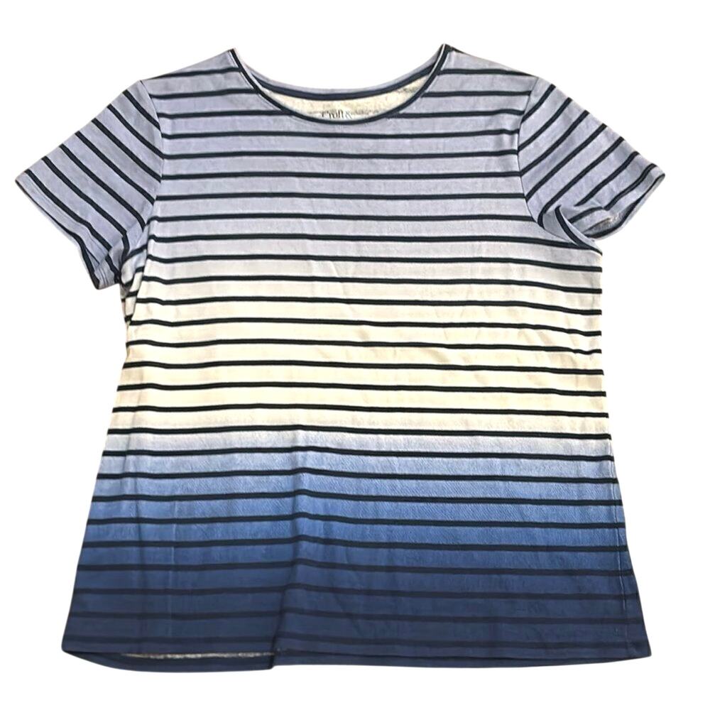 Croft & Barrow Blue Ombre Striped Tee Large Coastal Short Sleeve Top